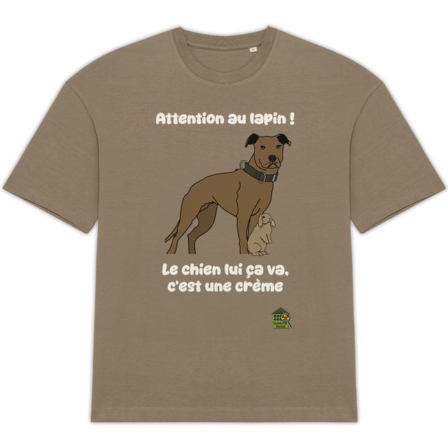 Image front T-shirt oversized - femme ou homme - "Attention au lapin"
