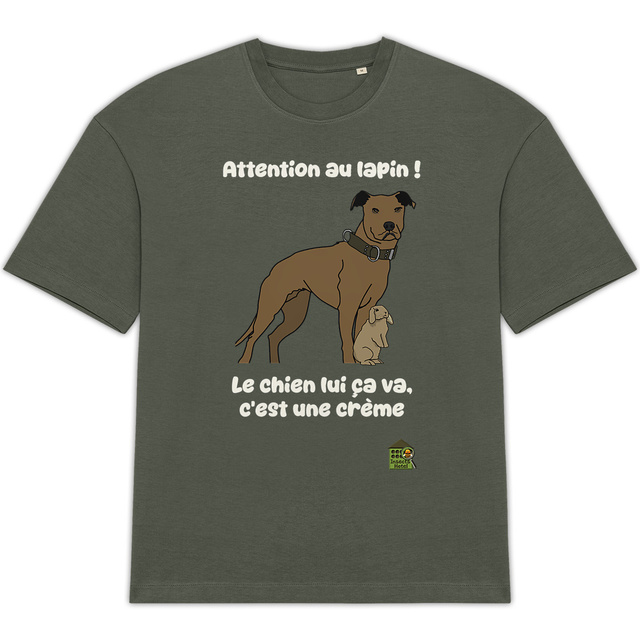 Image back T-shirt oversized - femme ou homme - "Attention au lapin"