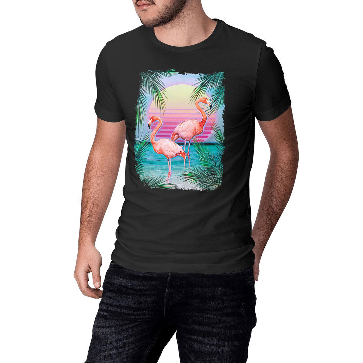 Image front FLAMINGOS (Black) - Heavyweight Unisex t-shirt Premium Plus