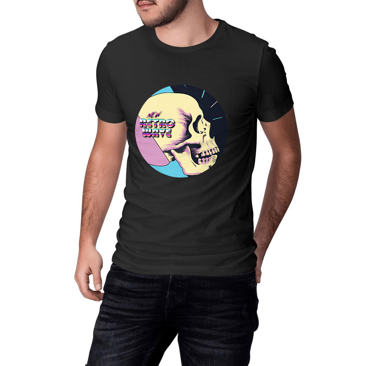 Image front SKULL New Retrowave - Heavyweight Unisex t-shirt Premium Plus