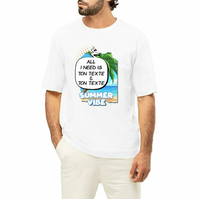 Image front T-shirt unisexe oversize Summer Vibe "All I need" personnalisable