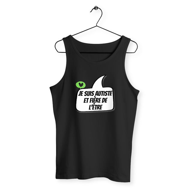 Image back Débardeur unisexe Autiste et fière - petit cœur vert