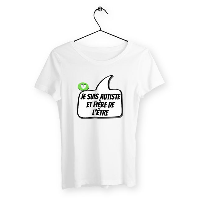 Image front T-shirt femme Autiste et fière - petit cœur vert