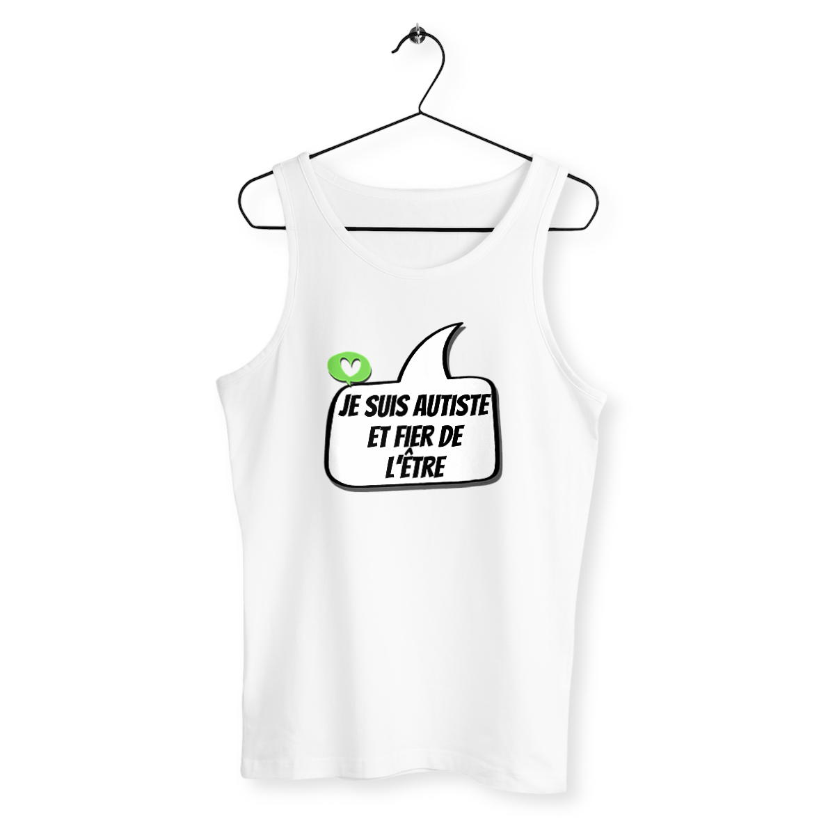 Image front Débardeur unisexe Autiste et fier - petit cœur vert