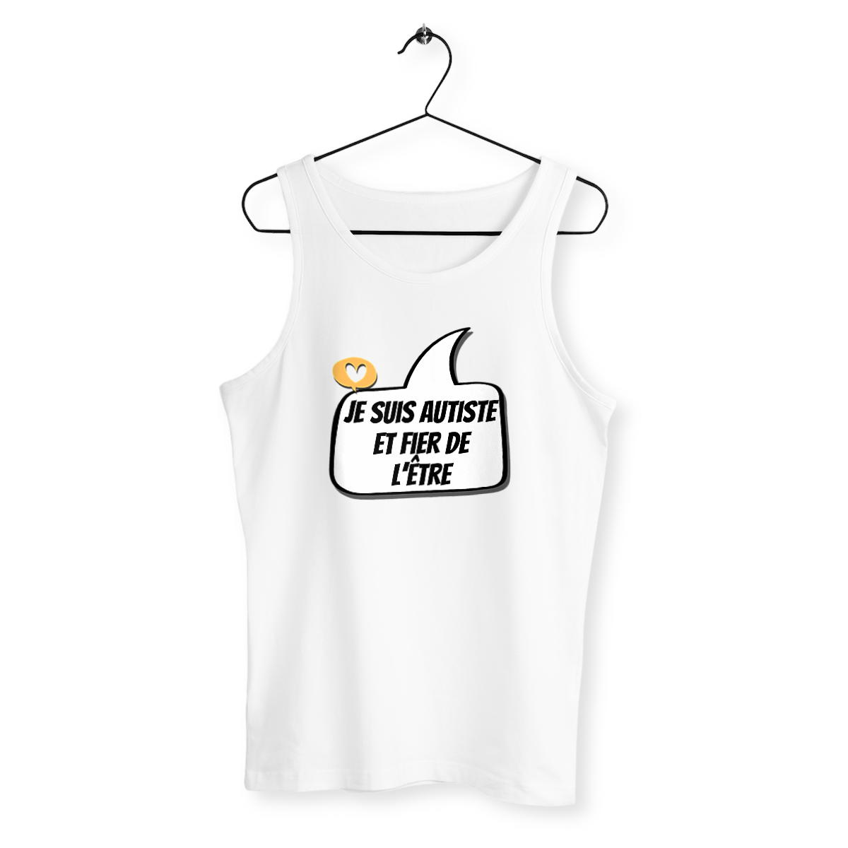 Image front Débardeur unisexe Autiste et fier - petit cœur orange