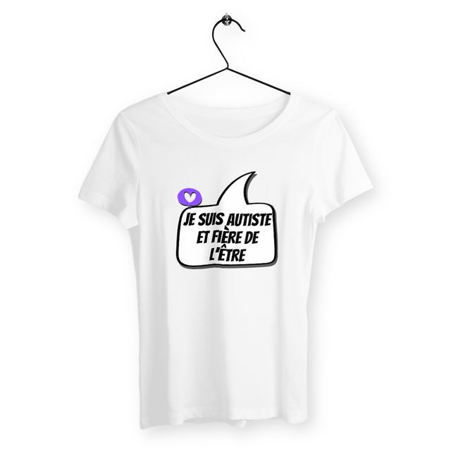 Image front T-shirt femme Autiste et fière - petit cœur violet