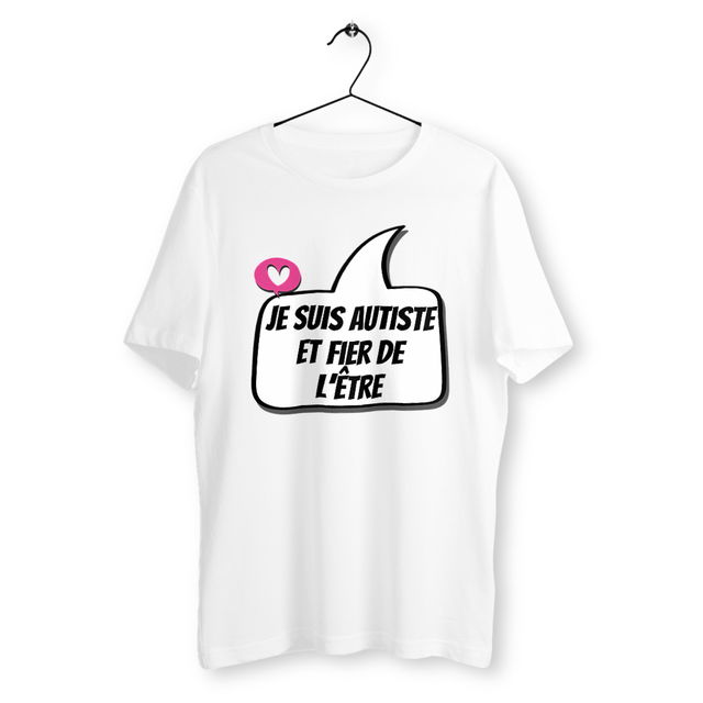 Image front T-shirt unisexe Autiste et fier - petit cœur rose