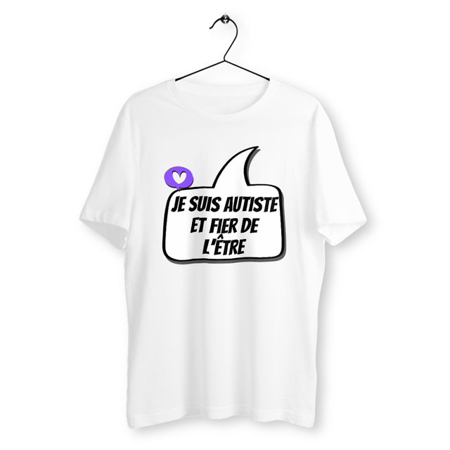 Image front T-shirt unisexe Autiste et fier - petit cœur violet