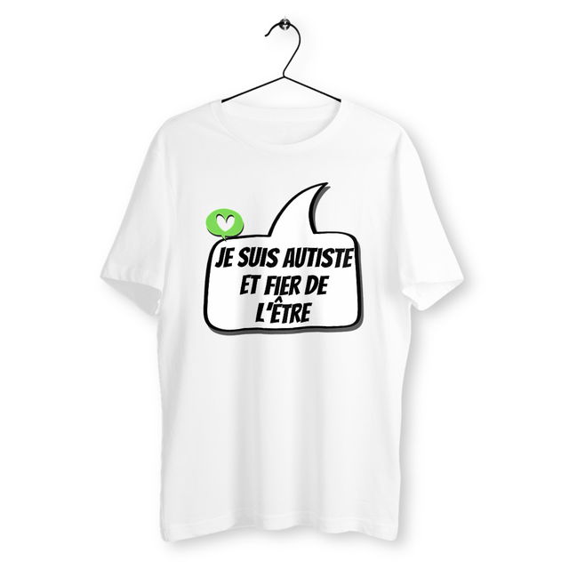Image front T-shirt unisexe Autiste et fier - petit cœur vert