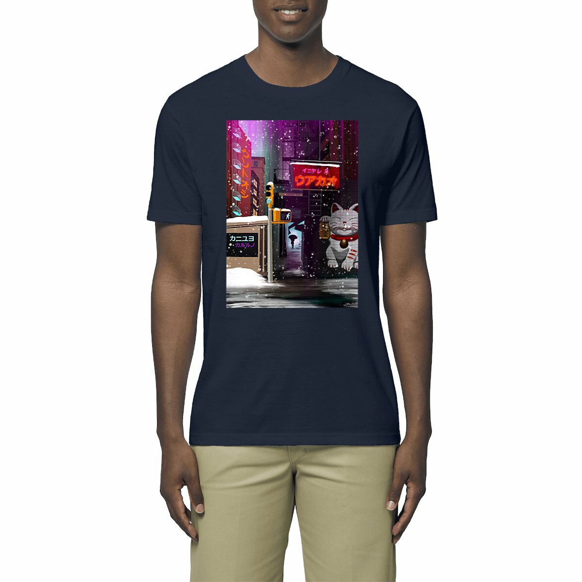 Image front T-shirt motif chat chance ville Japon