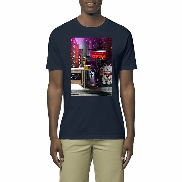 Image front T-shirt motif chat chance ville Japon