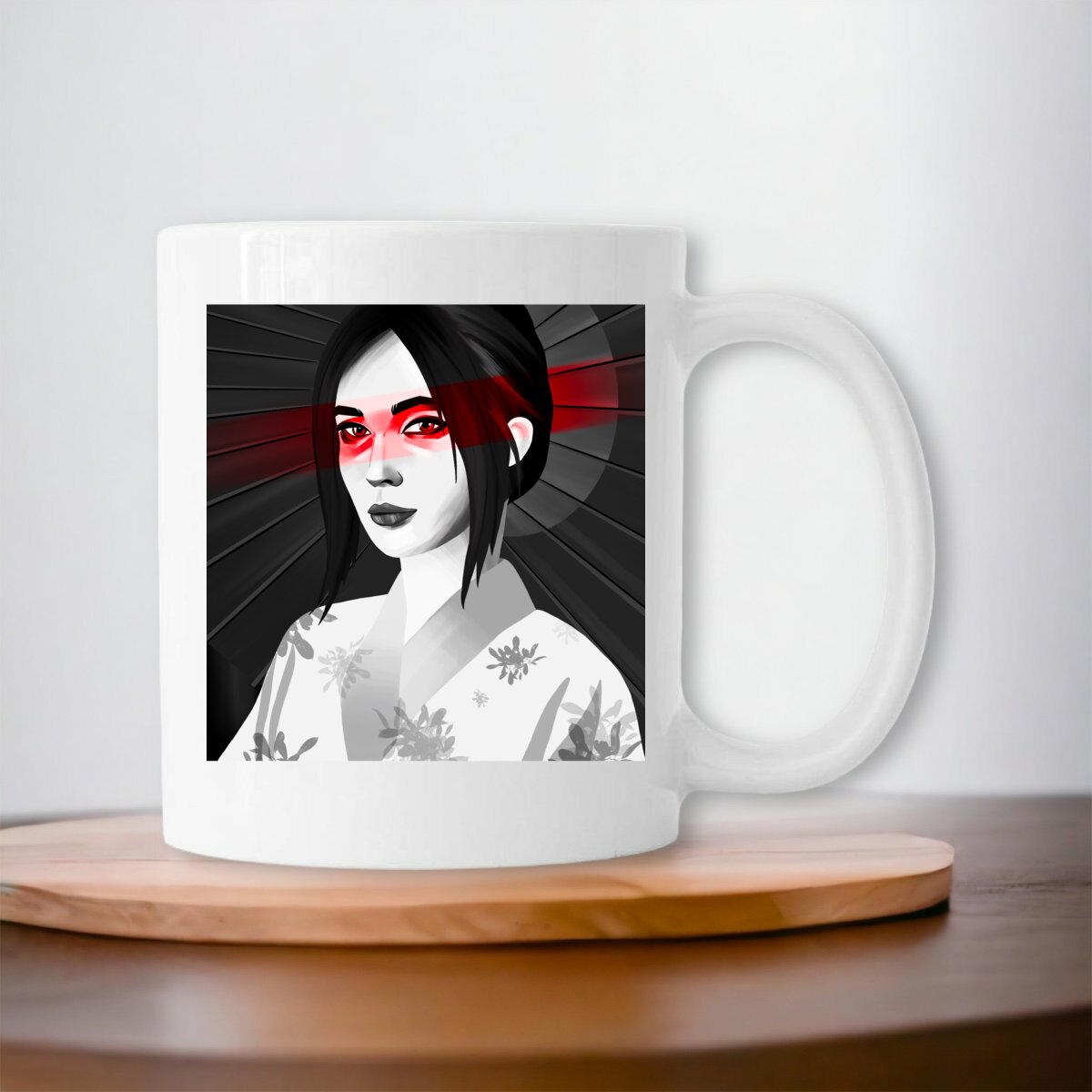Image front Mug japonaise kimono noir et blanc