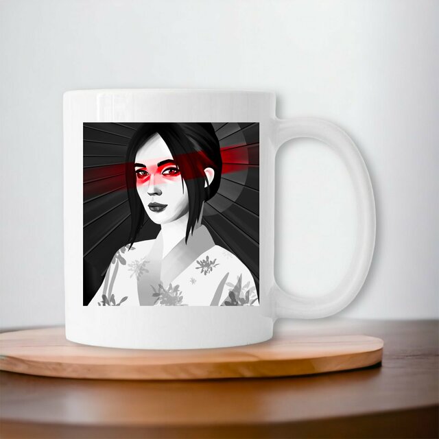 Image front Mug japonaise kimono noir et blanc
