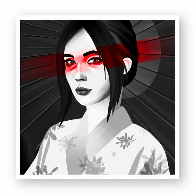 Image front Autocollant Carré - Ombrelle Japonaise et Kimono Noir