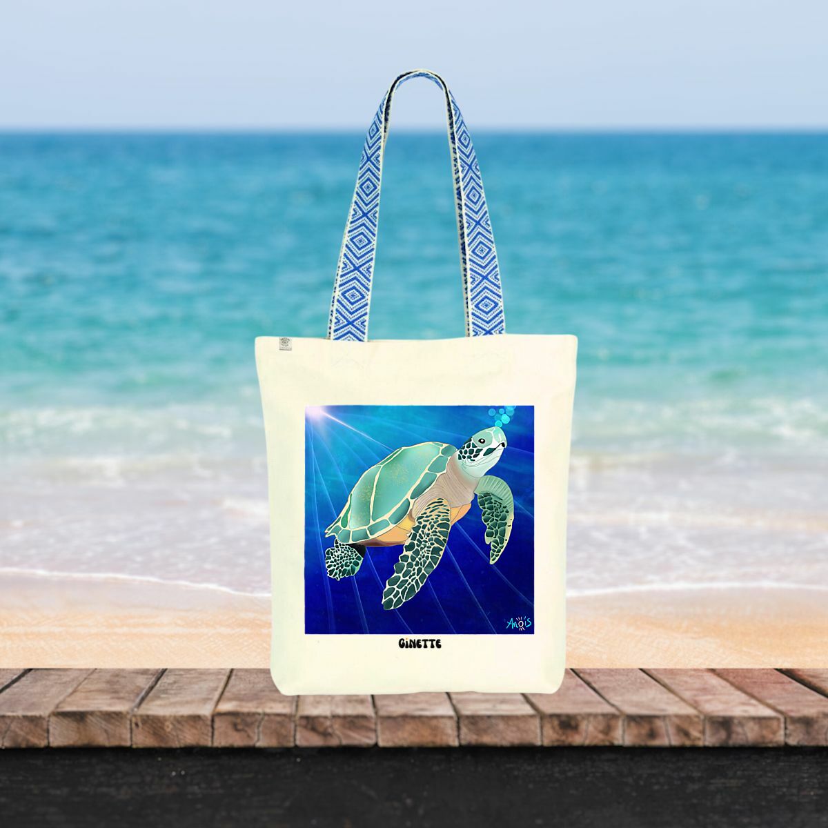 Image front Sac ethnique ~ Tortue dans l'océan