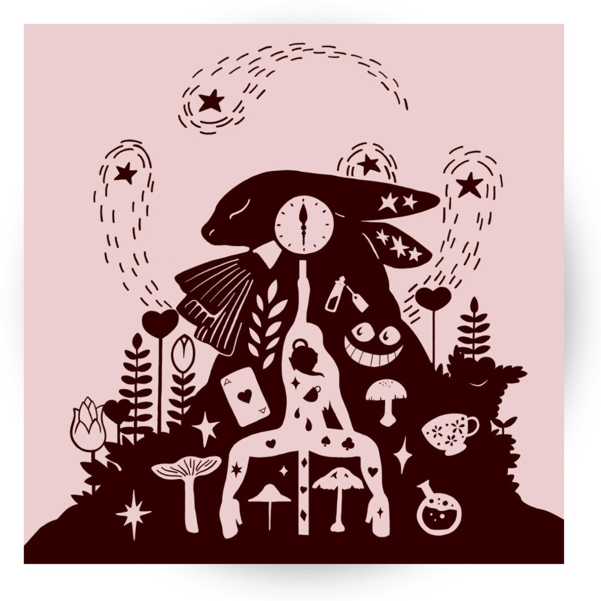 Image front Down the Rabbit Hole (Mushroom Alice) - Circular Stickers