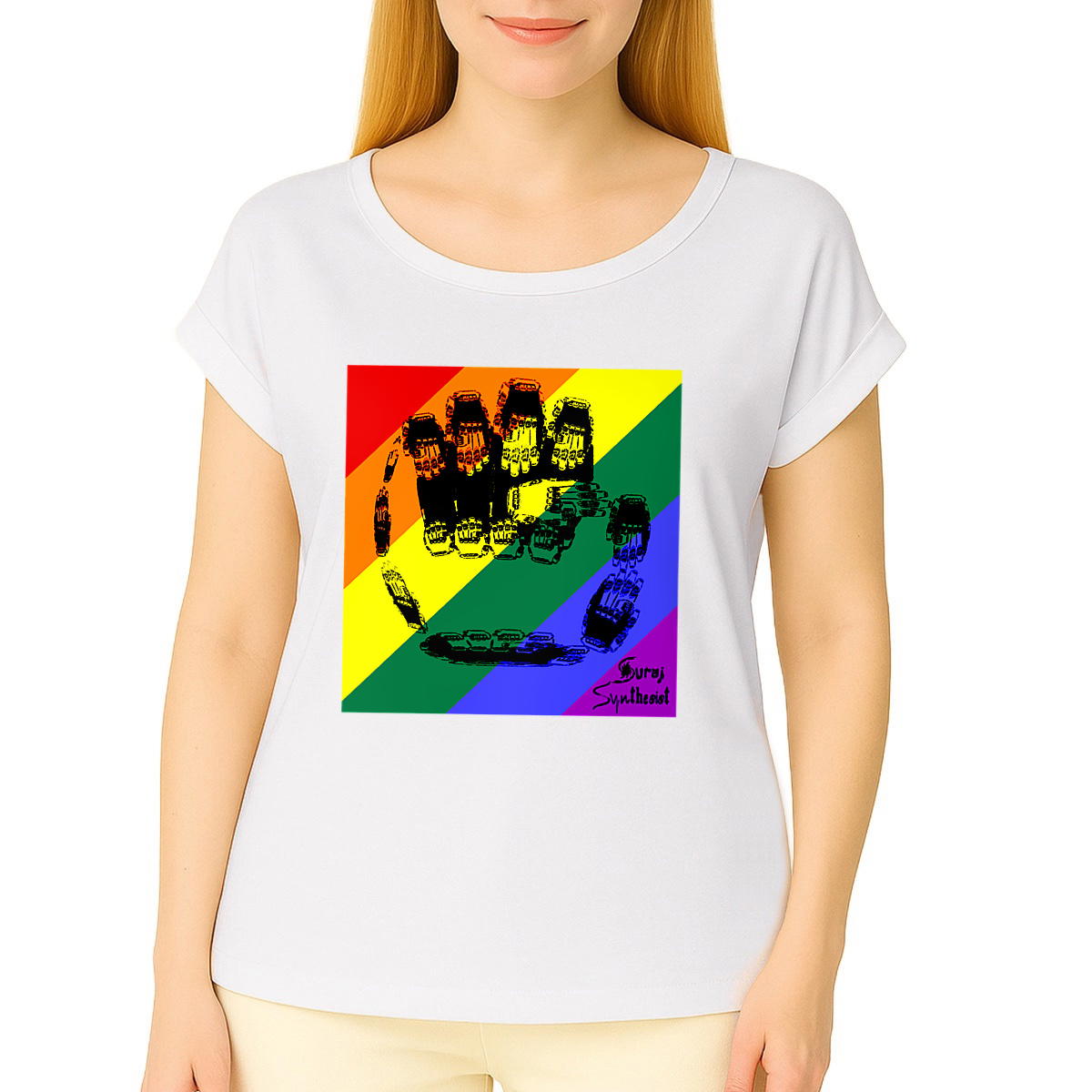 Women's organic t-shirt cuffed sleeves - 🌈Fractal Fist