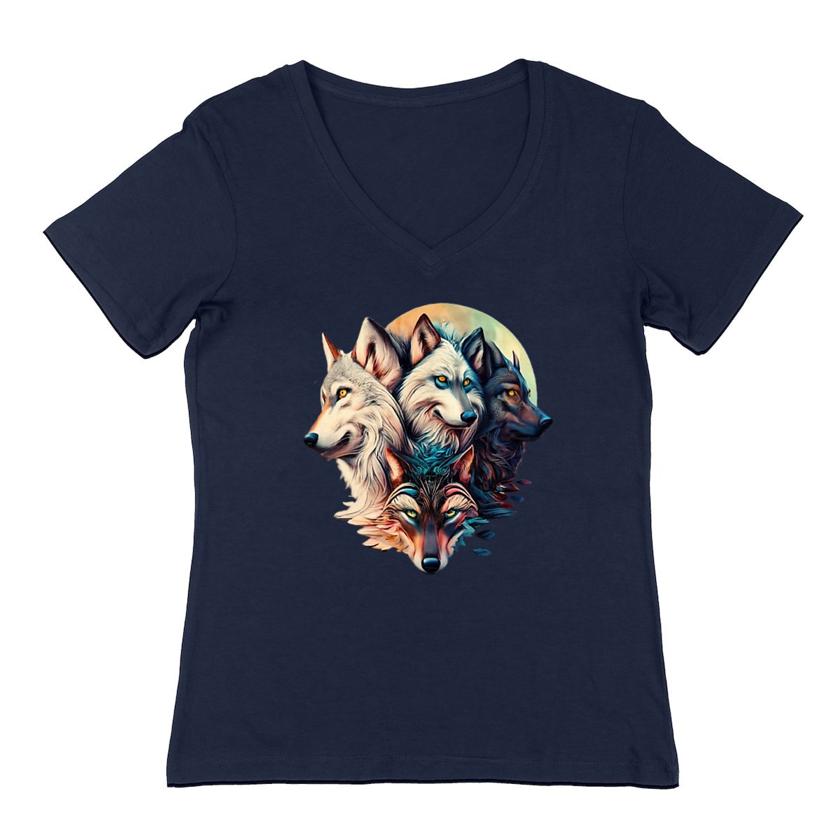 Image back The Howling Yin-Yang: 3D Render of Colorful Wolf Heads in Dark Fantasy