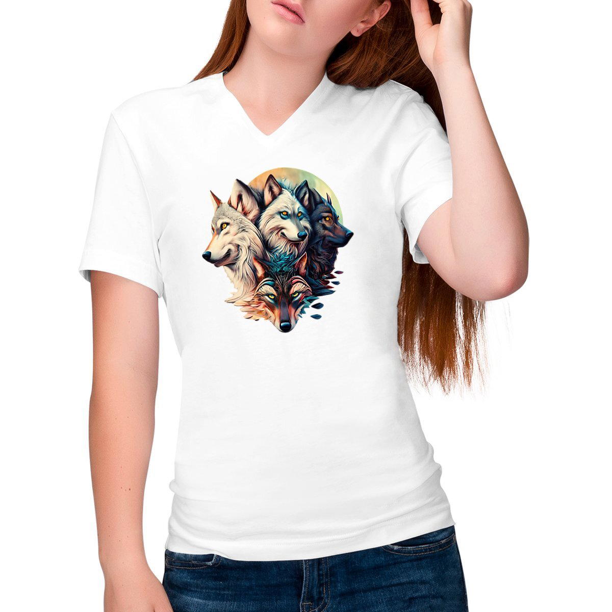 Image front The Howling Yin-Yang: 3D Render of Colorful Wolf Heads in Dark Fantasy