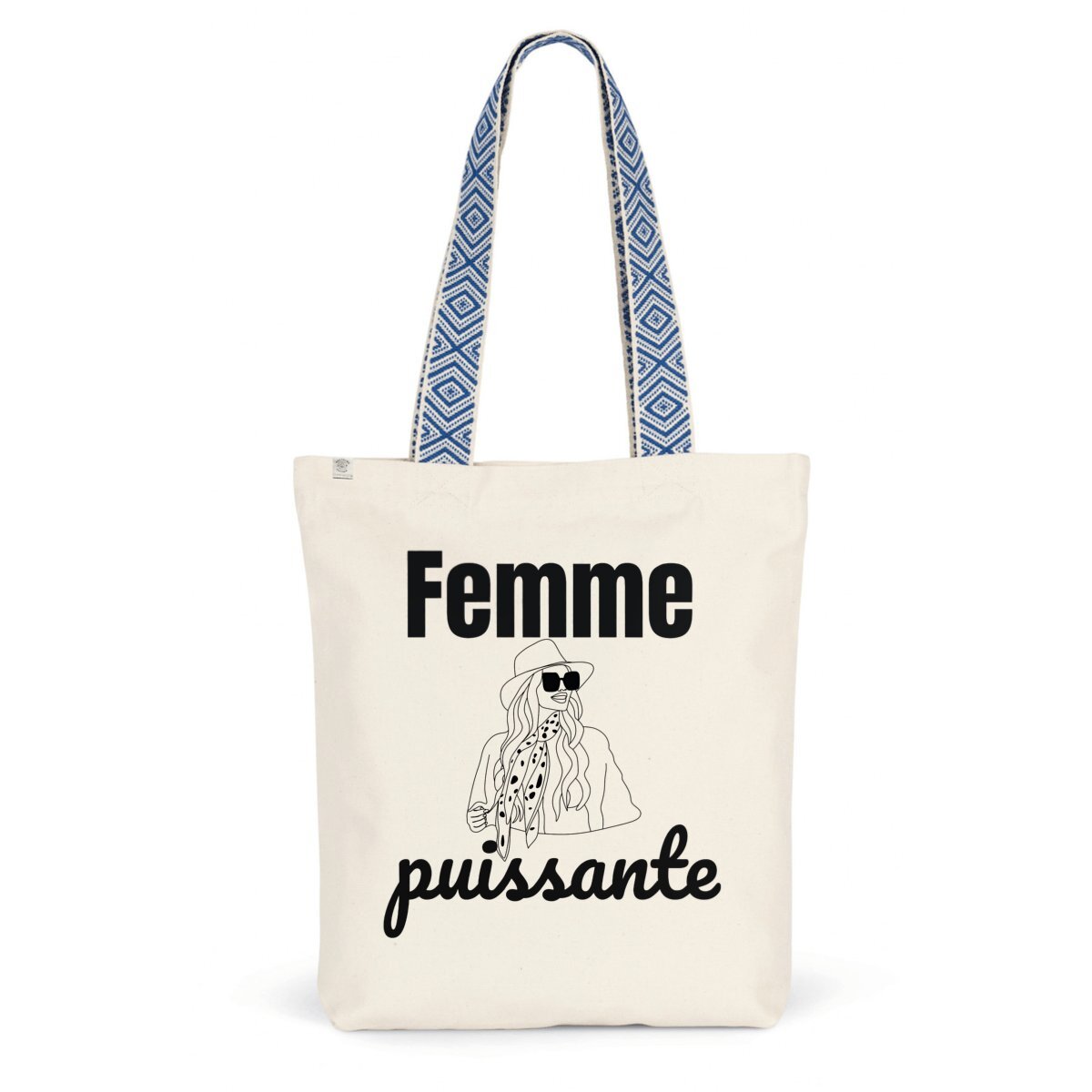 Image back Totebag ethnique - Femme puissante - - 80% coton recyclé 20% polyester recyclé 