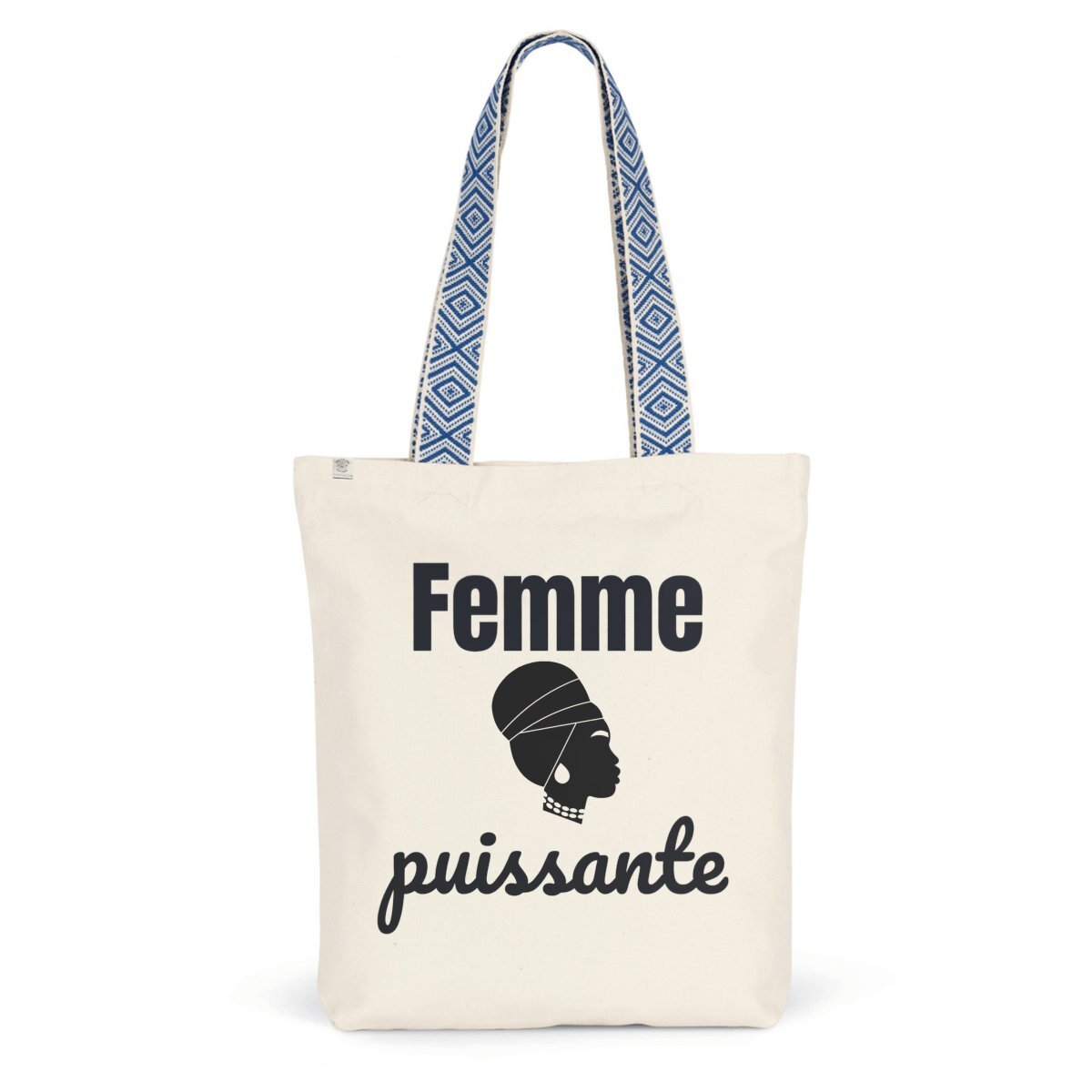 Image back Totebag ethnique - Femme puissante - - 80% coton recyclé 20% polyester recyclé 