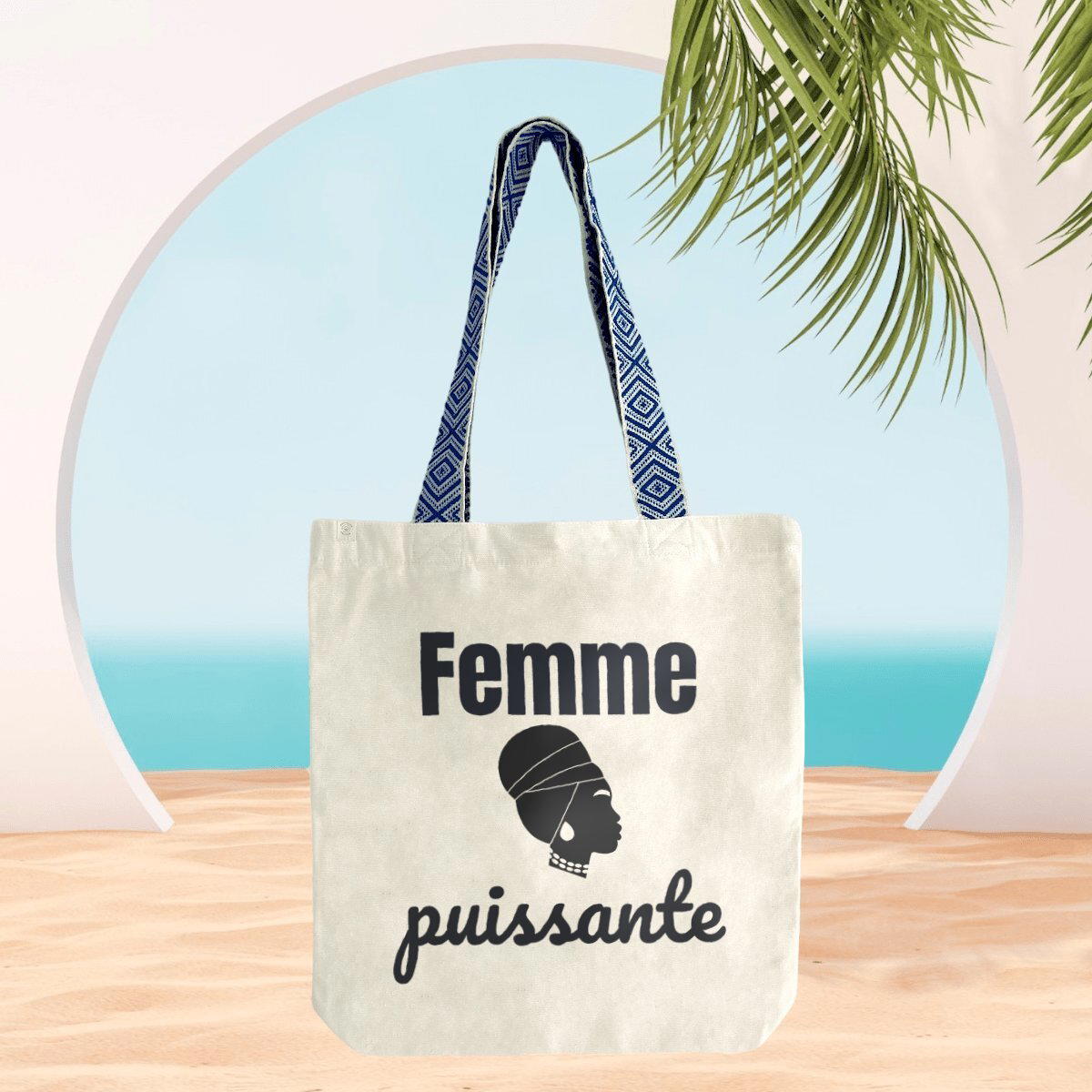 Image front Totebag ethnique - Femme puissante - - 80% coton recyclé 20% polyester recyclé 