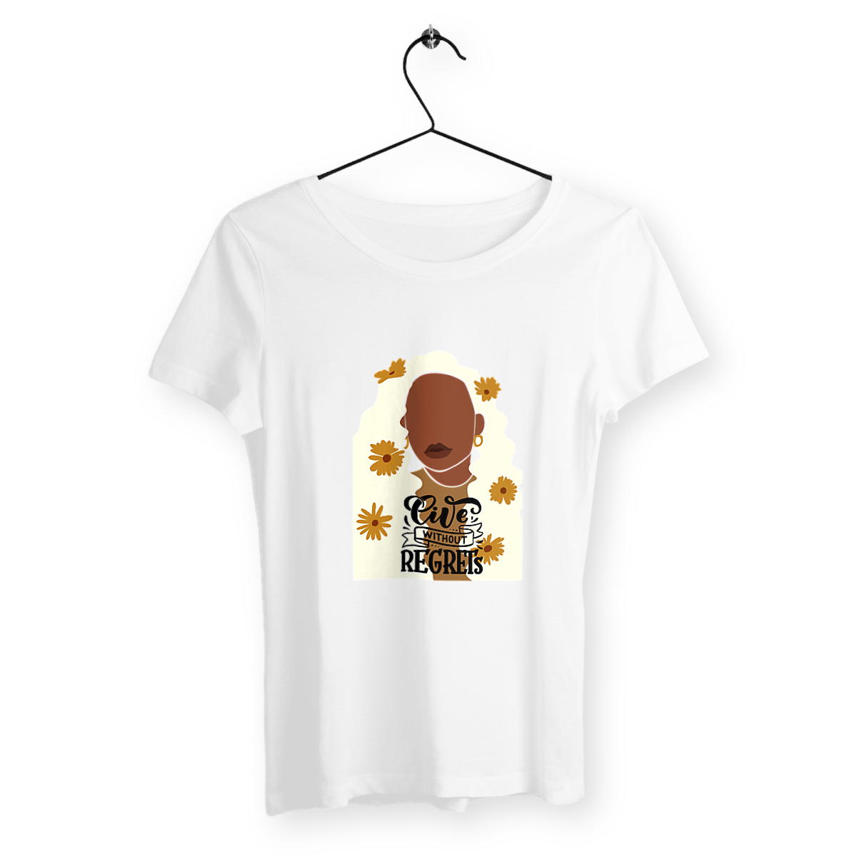 Image back T-shirt  - Femme - Live without regrets - 100% coton biologique peigné