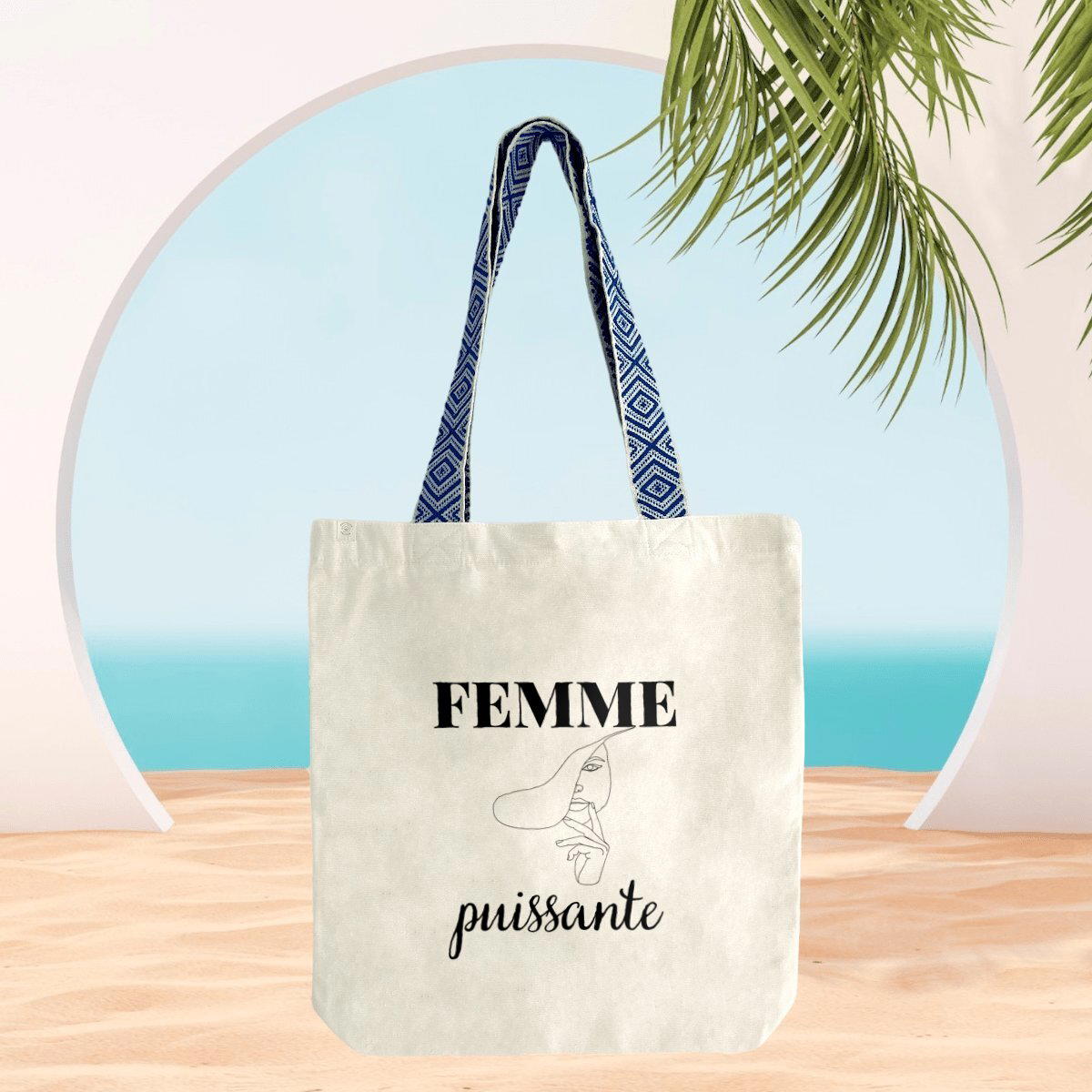 Image front Totebag ethnique - Femme puissante - - 80% coton recyclé 20% polyester recyclé 
