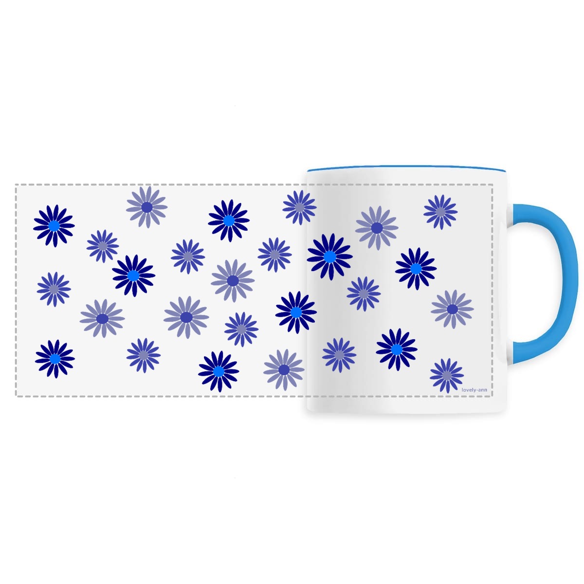 The Modern Bleu Shades Star Flowers on a Ceramic Mug