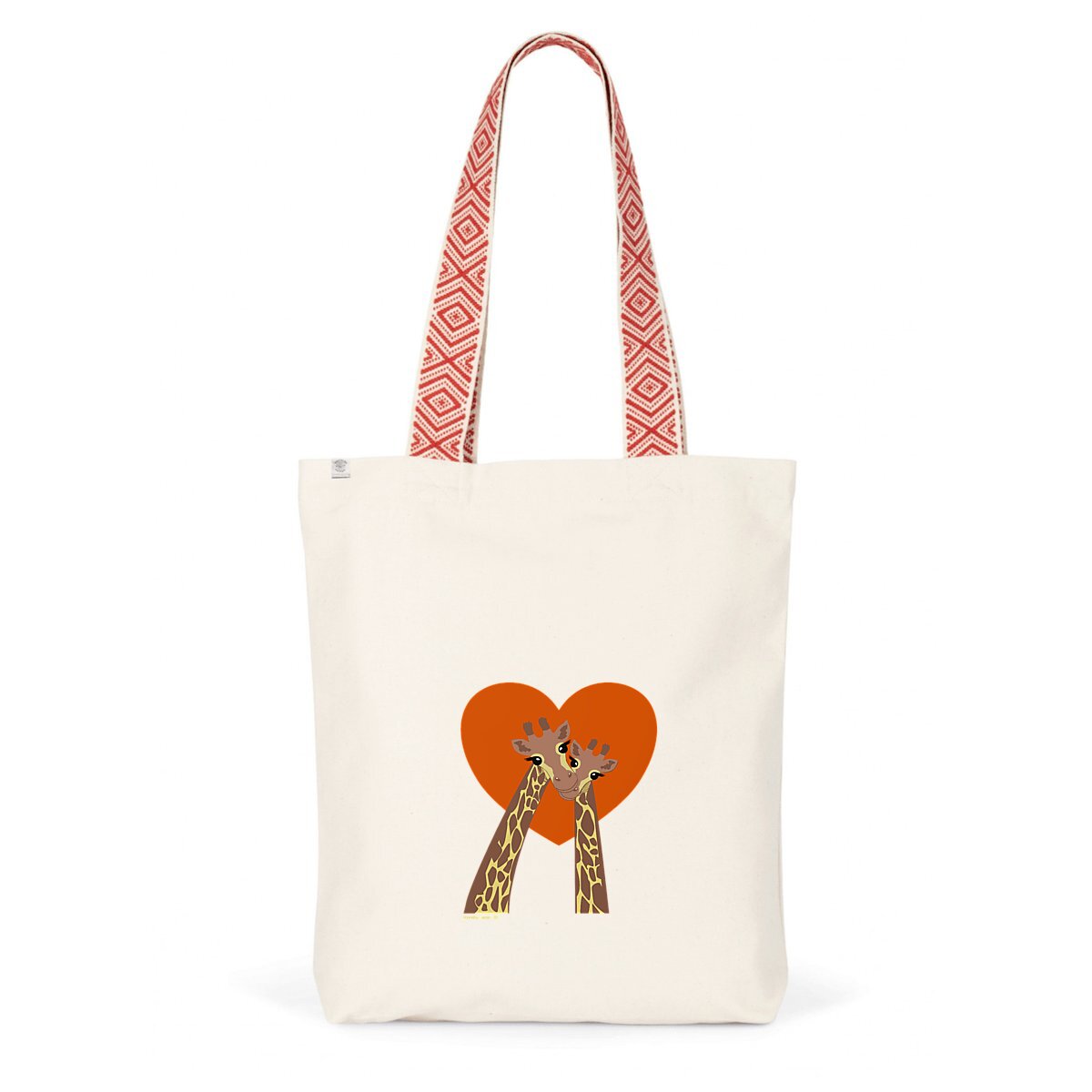 Image back Love duo Giraffe on a Ethnic Totebag