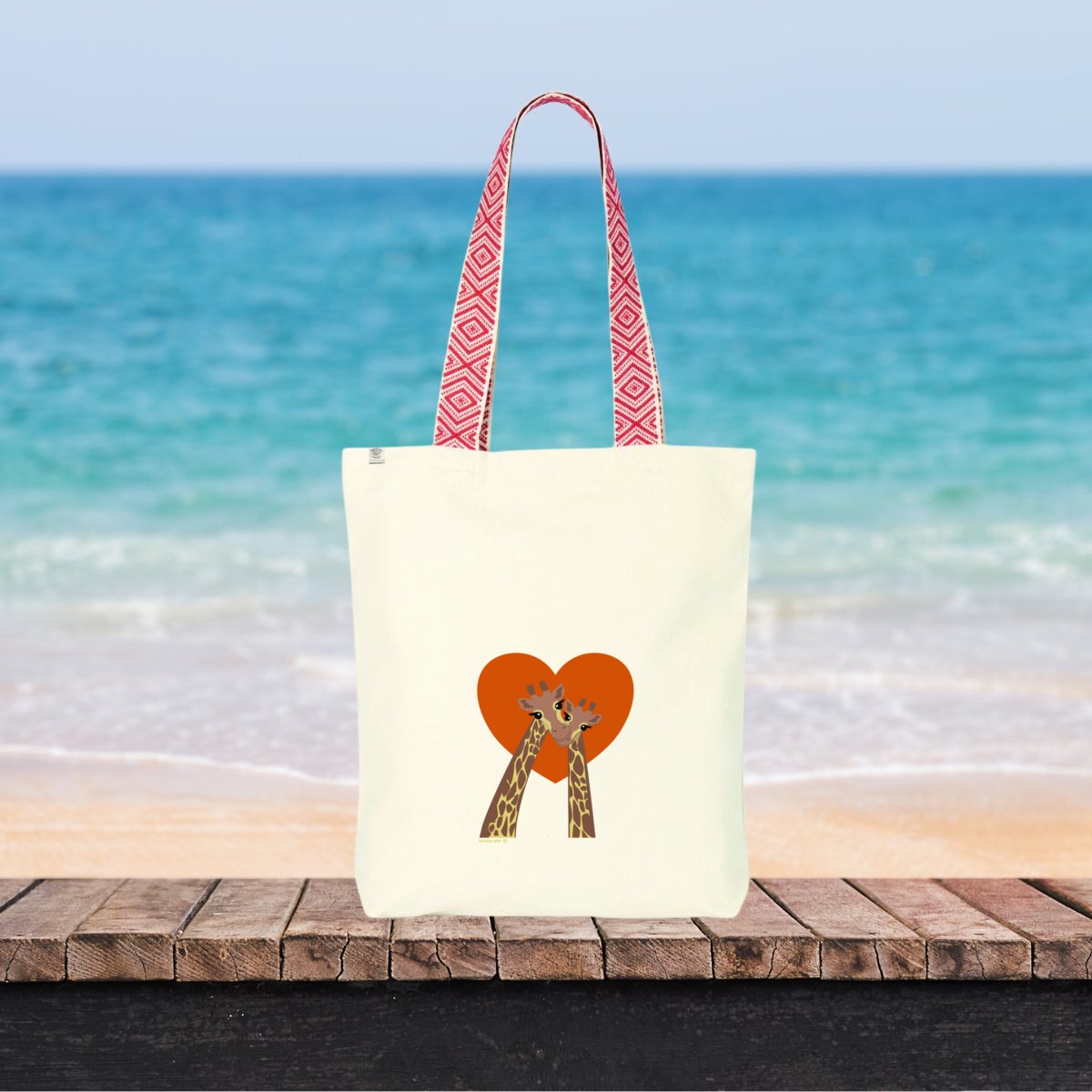 Image front Love duo Giraffe on a Ethnic Totebag