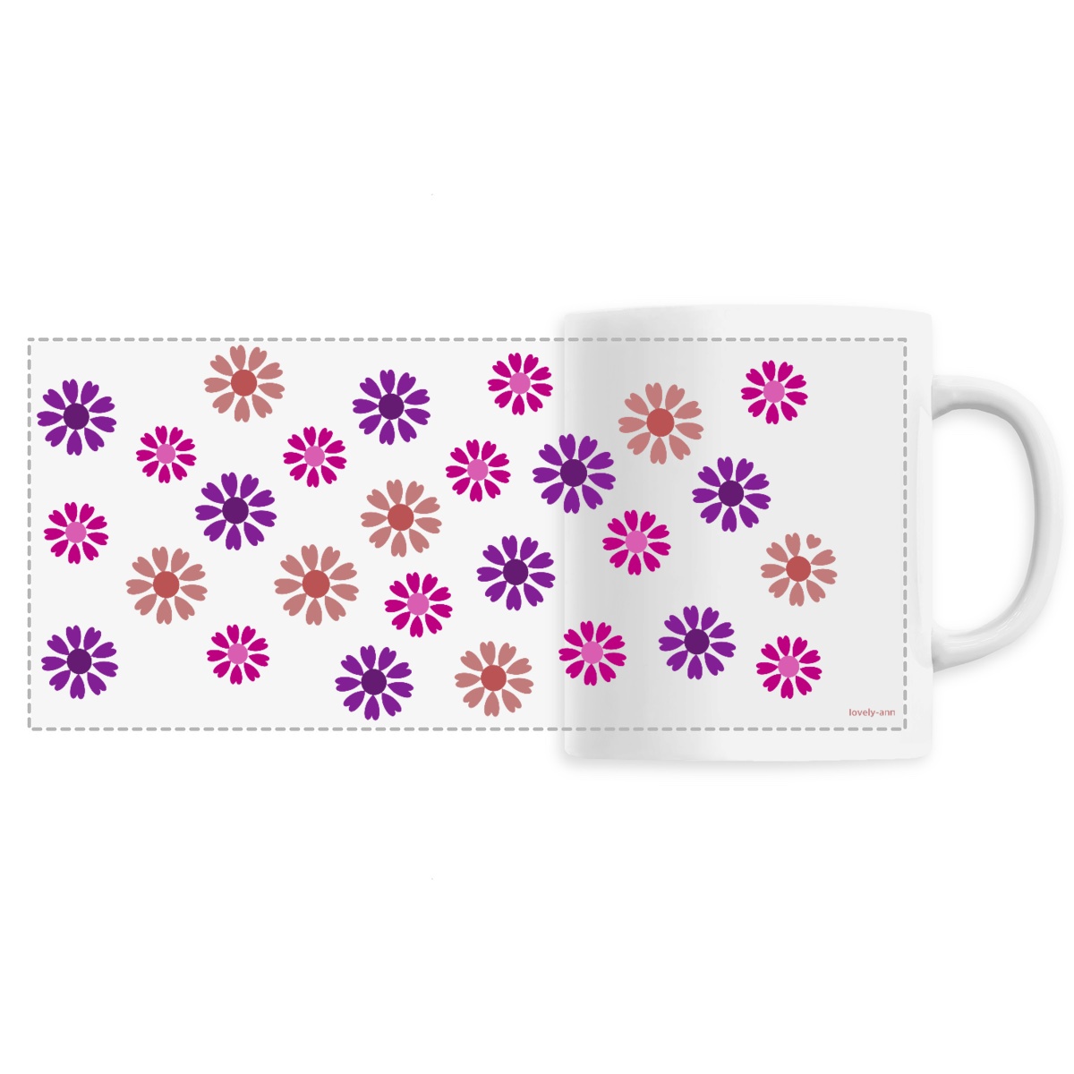 Image front The Modern Purple Shades Heart Flowers on a Ceramic Mug