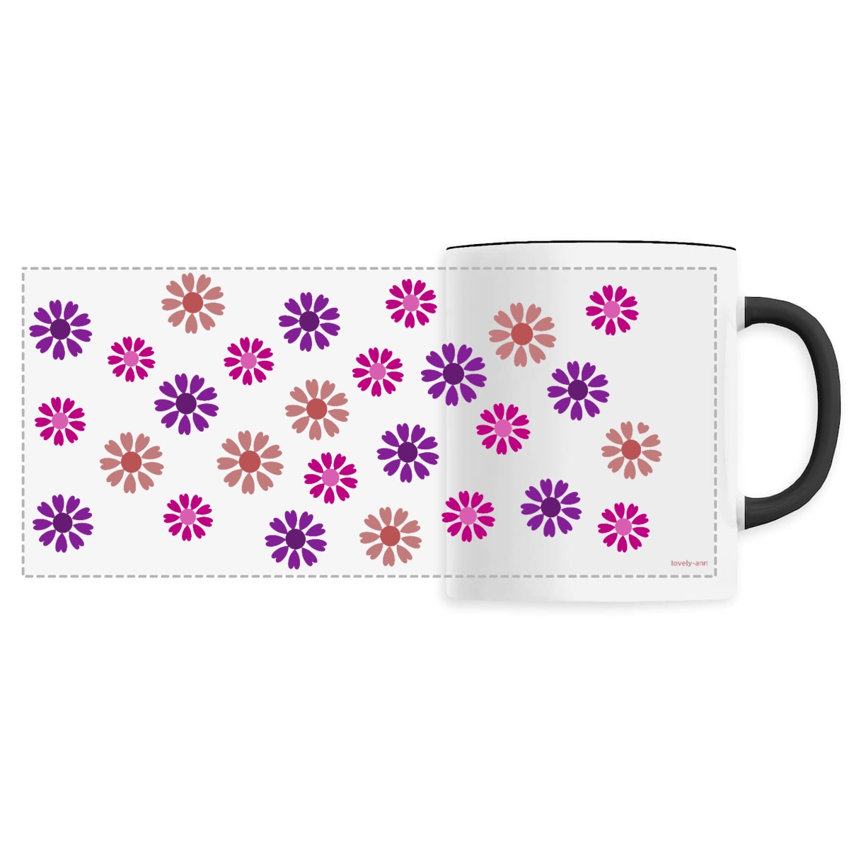 Image back The Modern Purple Shades Heart Flowers on a Ceramic Mug