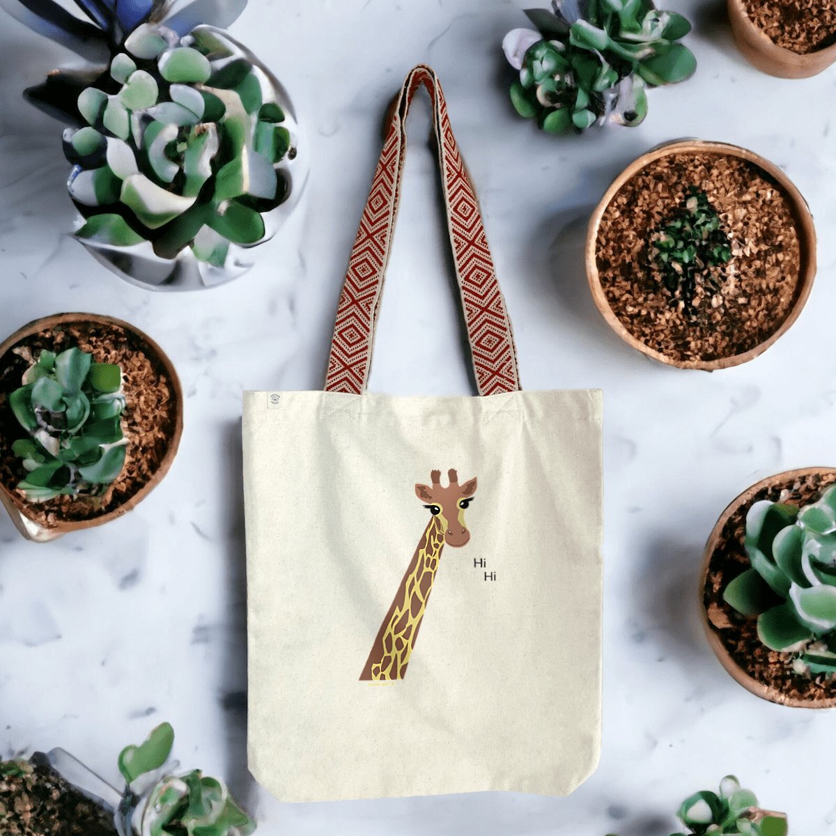 Image front Giraffe Hi Hi on a Ethnic Bag