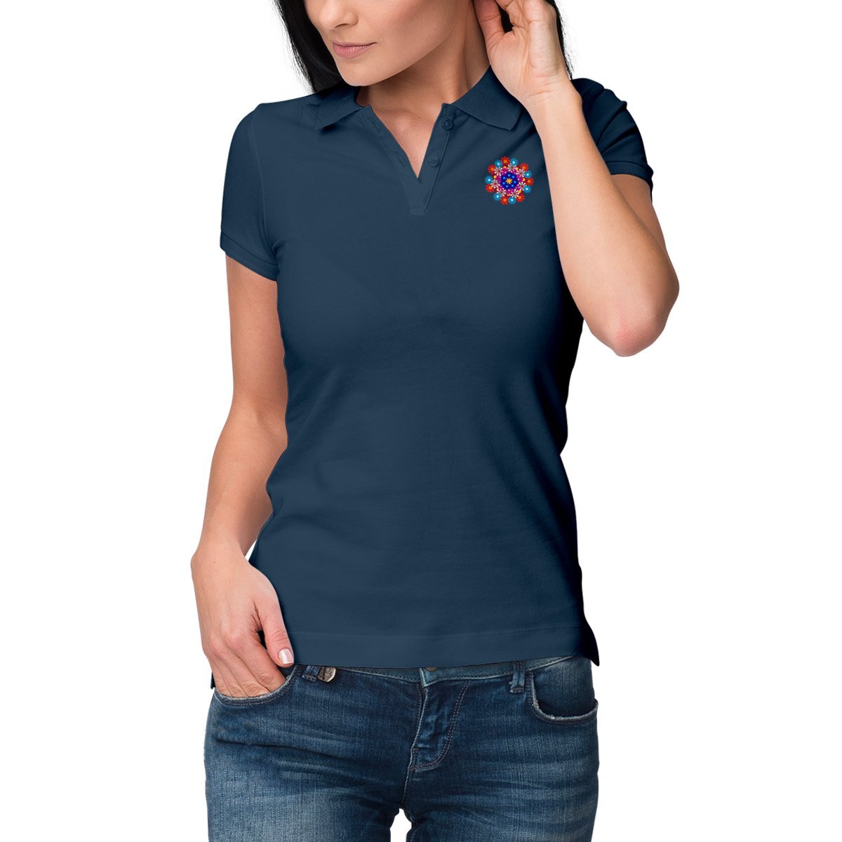 Image front Circel of Flowers in a Women's Polo Shirt