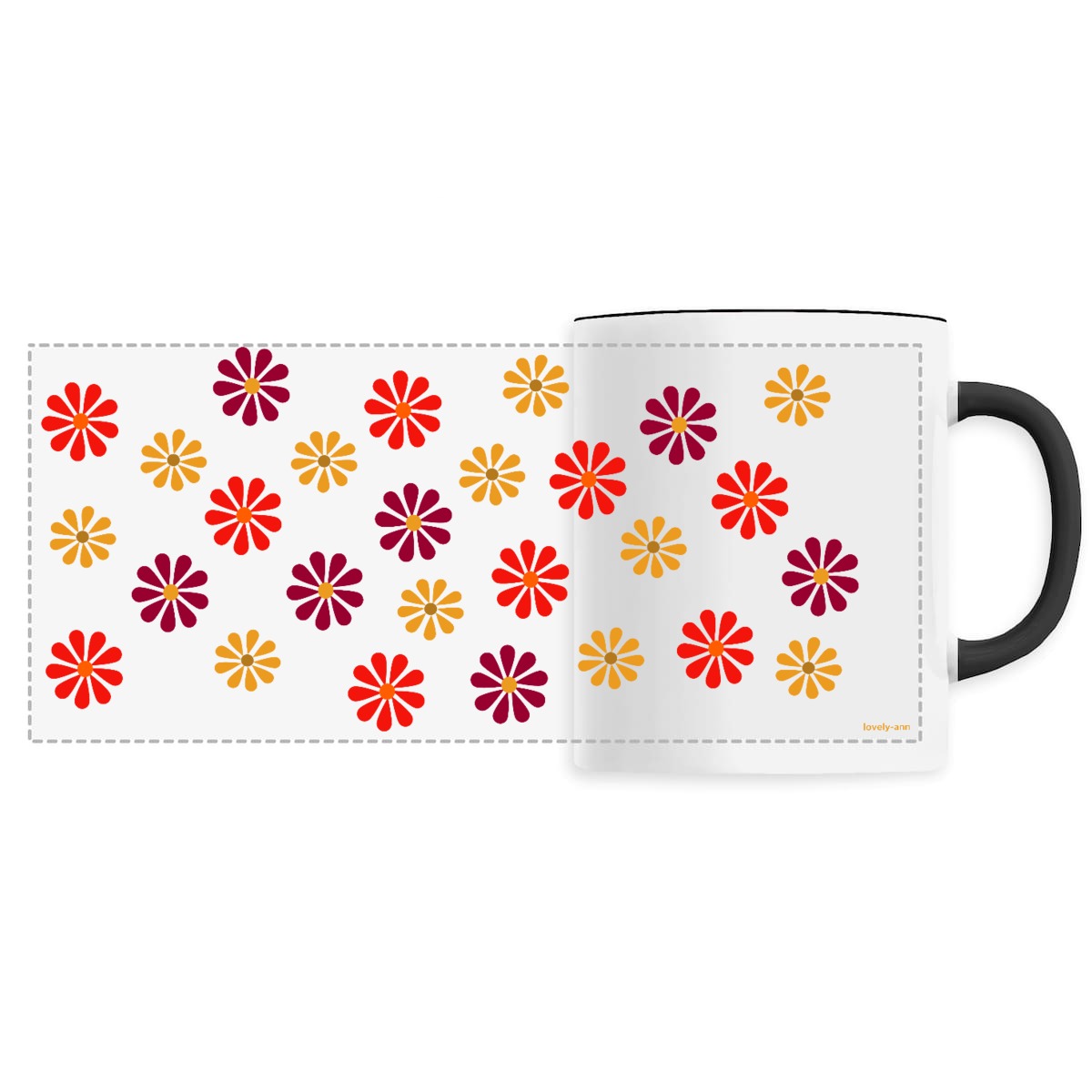 Image back The Modern Orange Shades Flowers on a Ceramic Mug