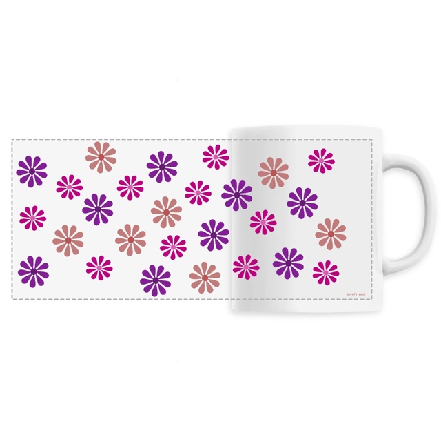 Image front The Modern Purple Shades Flowers on a Ceramic Mug.