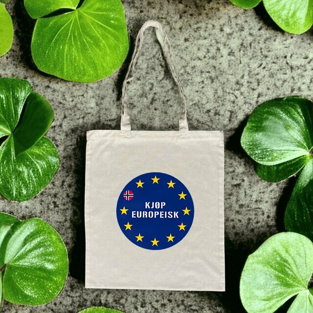 Lite Kjøp europeisk-handlenett -- Blått trykk med europeiske stjerner og norsk flagg