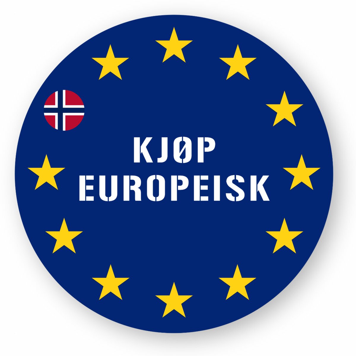 Kjøp europeisk-klistremerke -- Blått trykk med europeiske stjerner og norsk flagg