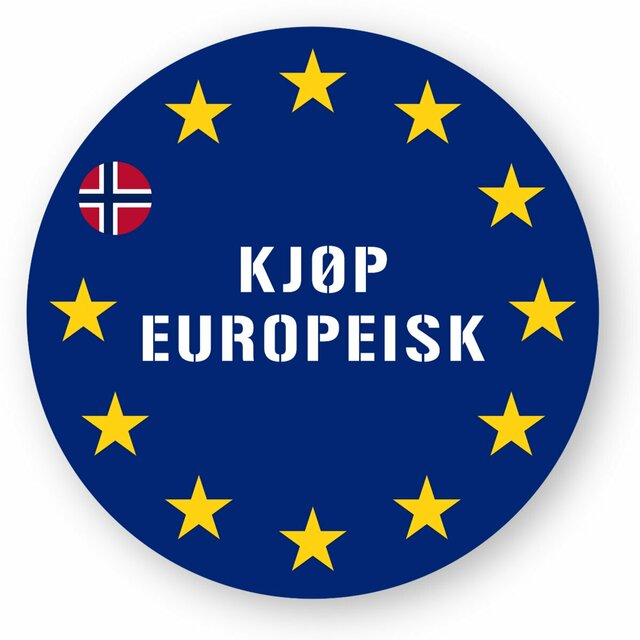 Kjøp europeisk-klistremerke -- Blått trykk med europeiske stjerner og norsk flagg