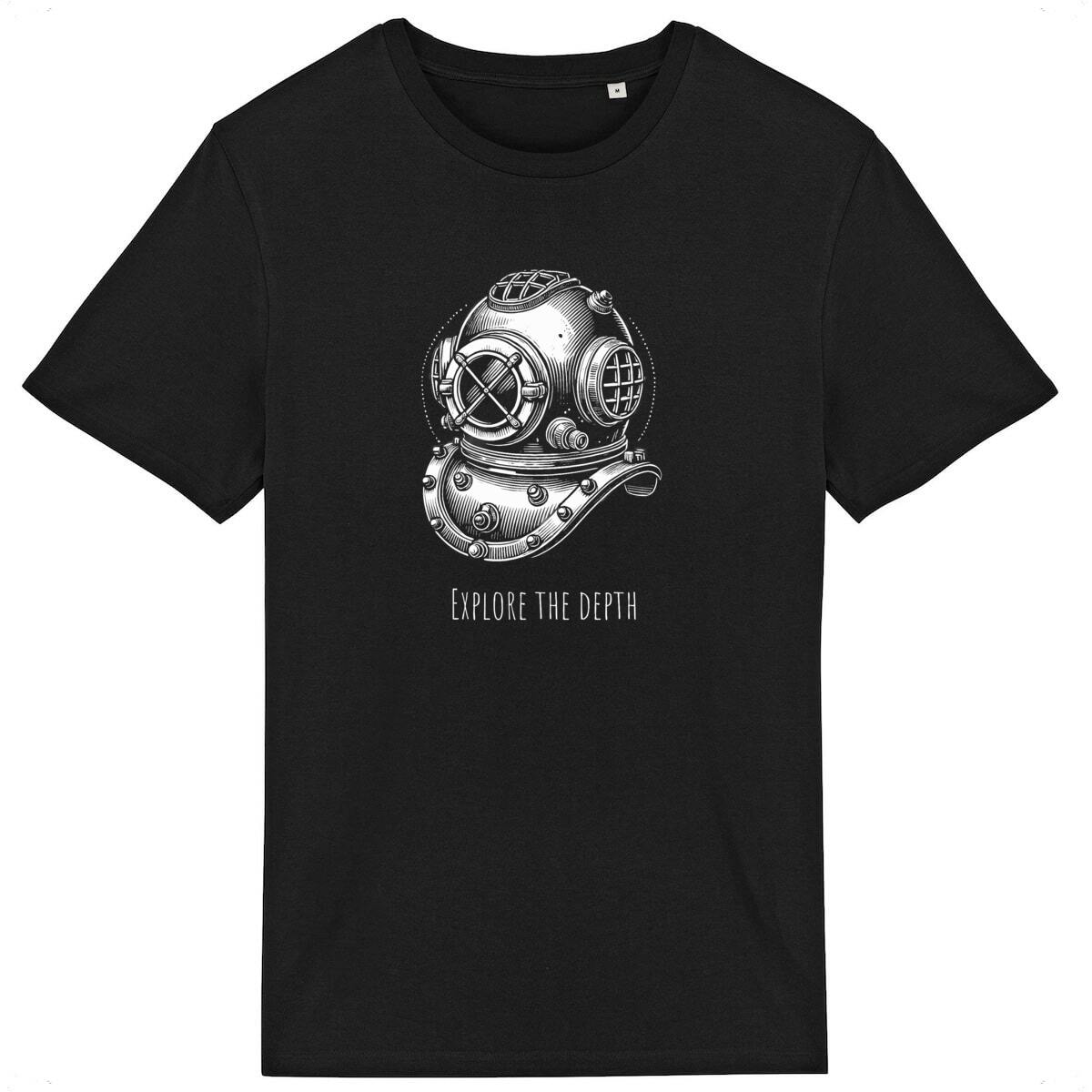 Image front Vintage Diving Helmet T-Shirt "Explore the Depth" - Nautical Adventure Gift for Scuba Lovers