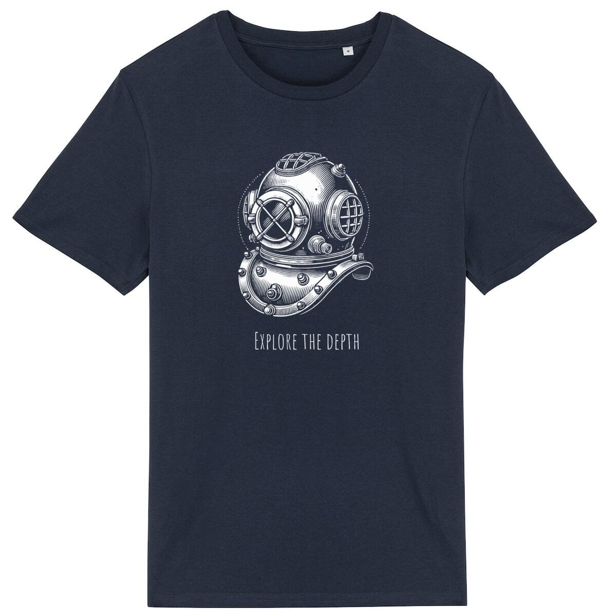 Image back Vintage Diving Helmet T-Shirt "Explore the Depth" - Nautical Adventure Gift for Scuba Lovers