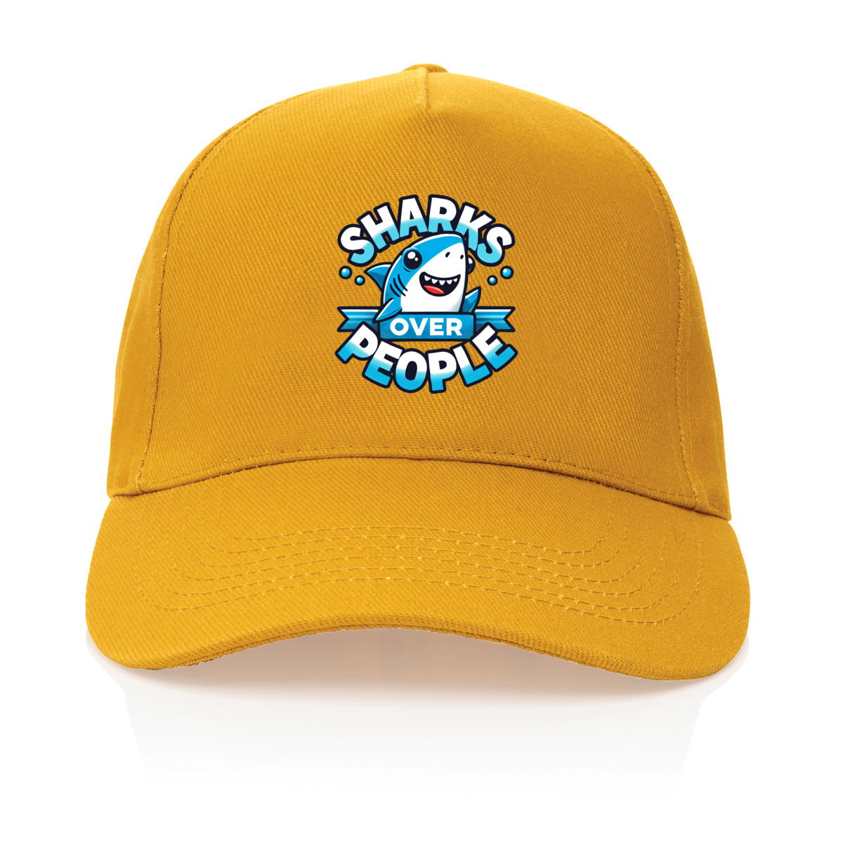 Image front 100% recycled cap featuring shark cartoon design