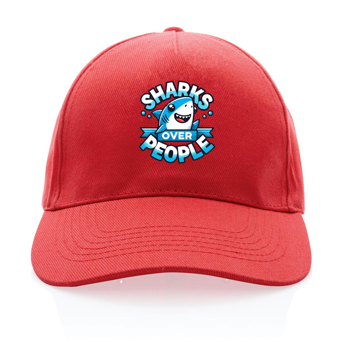 Image back 100% recycled cap featuring shark cartoon design