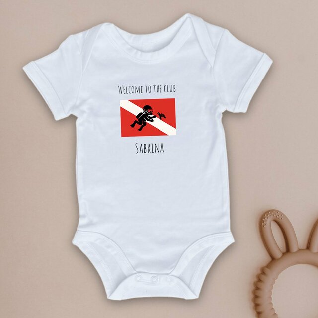Image front Dive Club newborn baby onsie