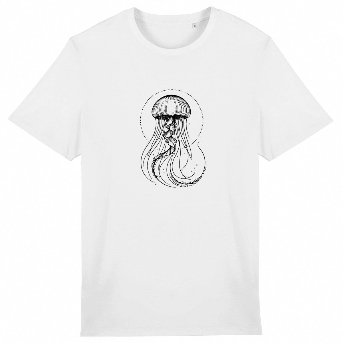 Image front Ethereal Jellyfish T-Shirt, minimalistic line art for Divers, Ocean & Marine Life Lovers