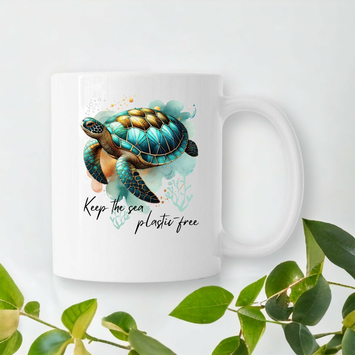 Image front Turtle Mug - "Keep the Sea Plastic Free" | Watercolor Sea Turtle Design