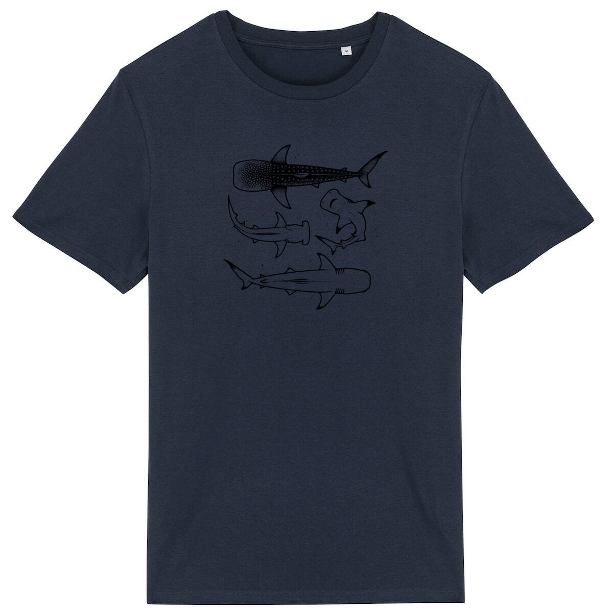 Image back Minimalist Shark Line Art T-Shirt – Whale Shark, Hammerhead, and Great White Shark Design 