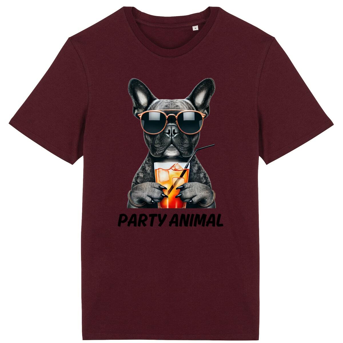 Image back Party Animal T-Shirt – French Bulldog with Cocktail | Cool Dog Graphic Tee