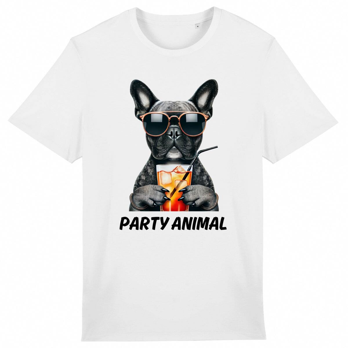 Image back Party Animal T-Shirt – French Bulldog with Cocktail | Cool Dog Graphic Tee